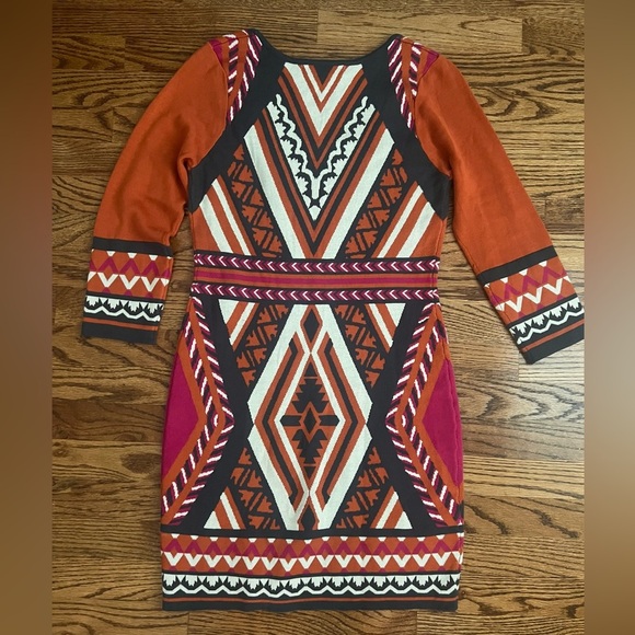 Flying Tomato Orange and Black Geometric Sheath Dress with Scoop Neck - Large - Picture 2 of 5